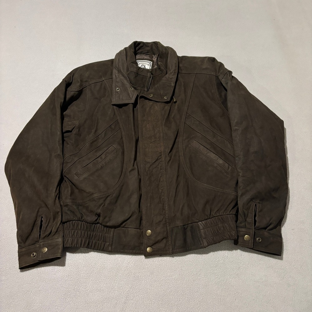 H.B. Leather Mens XL Brown Cowhide Nubuck Bomber Jacket Vintage Full Zip